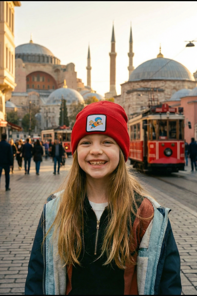 Red Kids' Beanie with Cartoon Logo