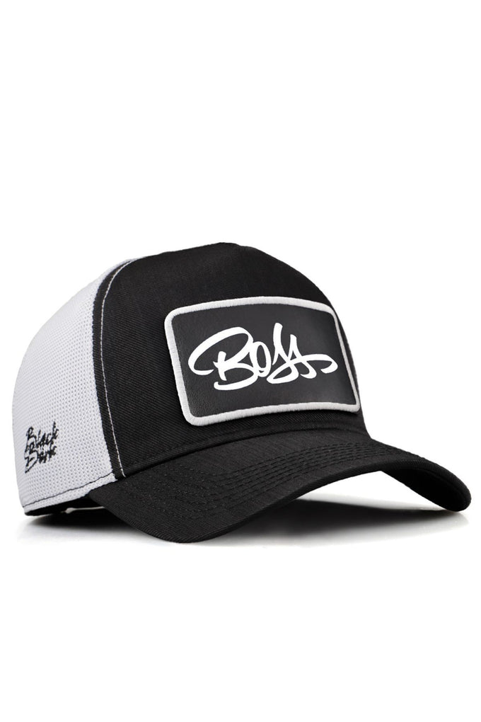 cordura-boss-logolu-siyah-beyaz-trucker-sapka-2802 - BlackBörk TR