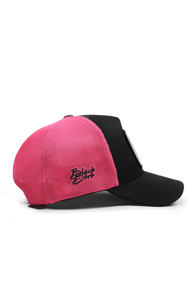 Cordura Black and Pink Trucker Cap with Different Wrong Logo