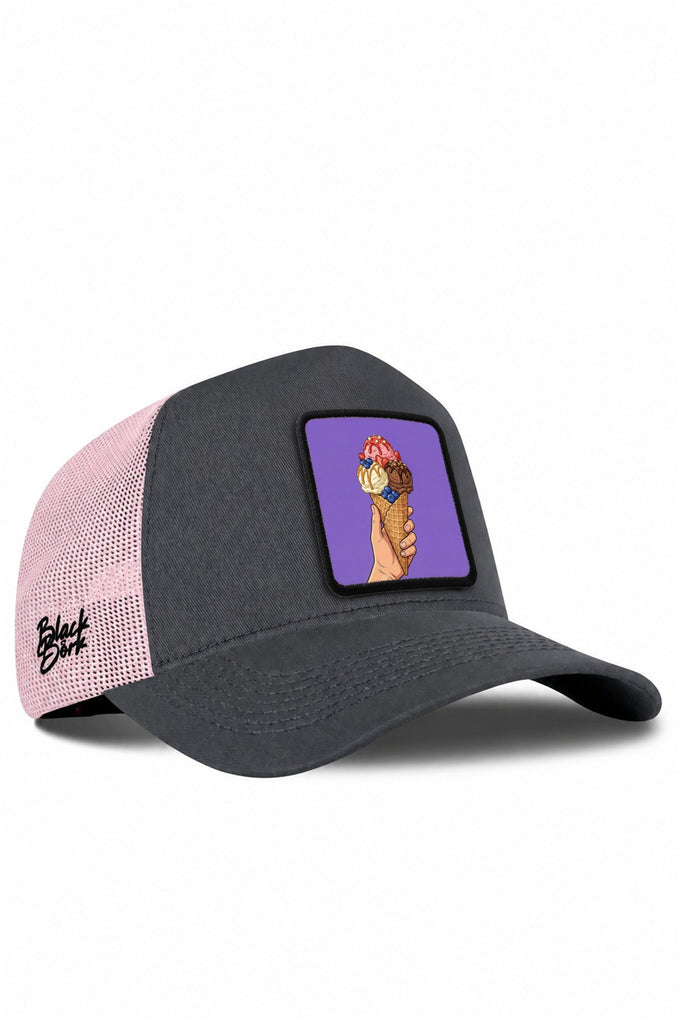 Dondurma Logolu Antrasit-Pembe Trucker Şapka