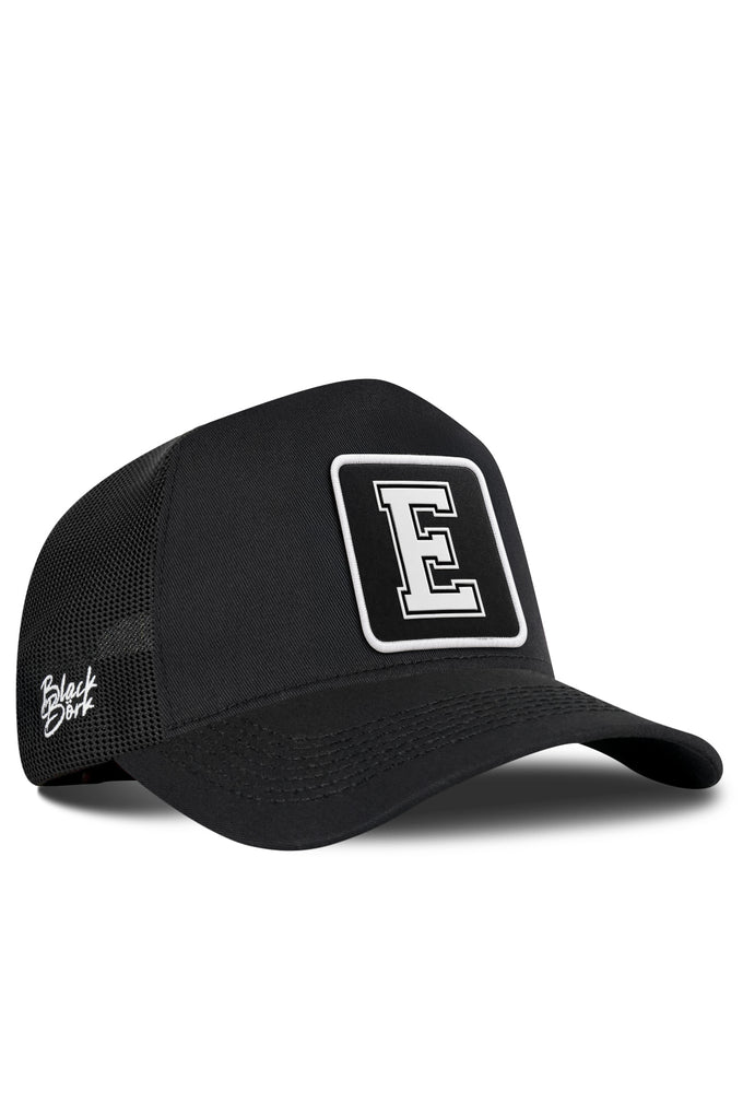 Black Trucker Cap with Letter E Logo