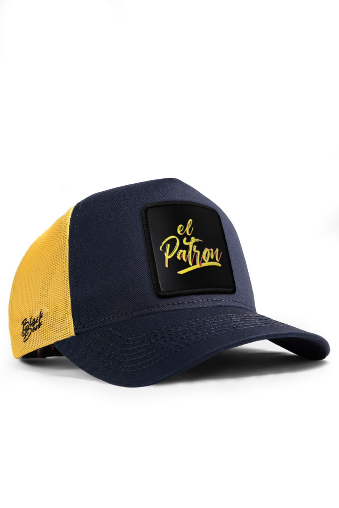 el-patron-logolu-koyu-lacivert-sari-trucker-sapka-2498 - BlackBörk TR