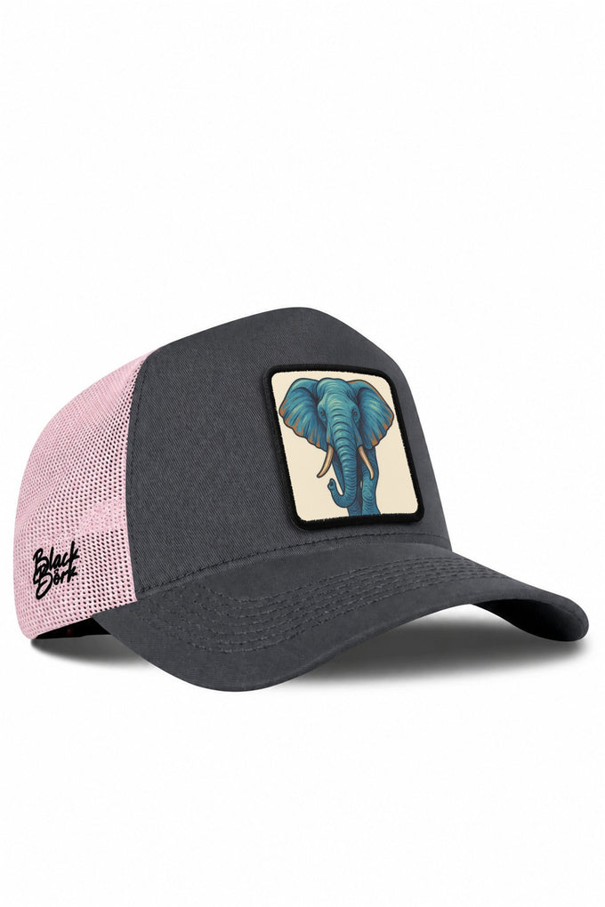 Fil Logolu Antrasit-Pembe Trucker Şapka