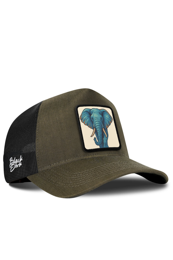 Fil Logolu Cordura Haki-Siyah Trucker Şapka
