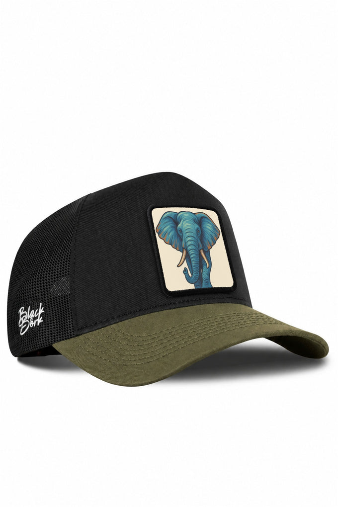 Fil Logolu Cordura Haki-Siyah Trucker Şapka