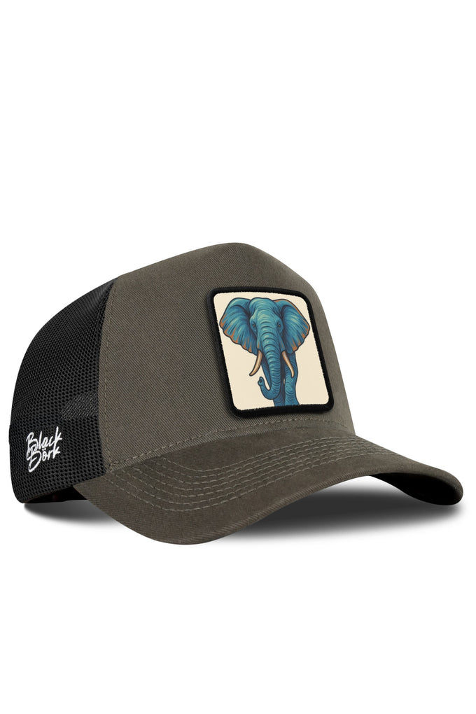 Fil Logolu Haki-Siyah Trucker Şapka
