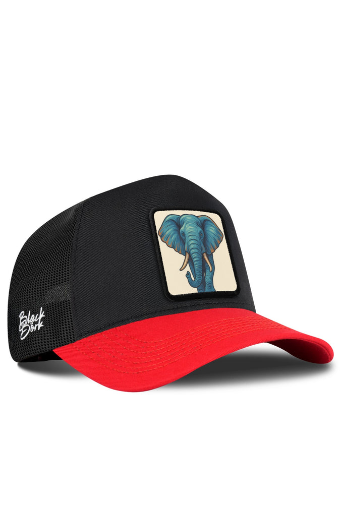 Fil Logolu Kırmızı-Siyah Trucker Şapka