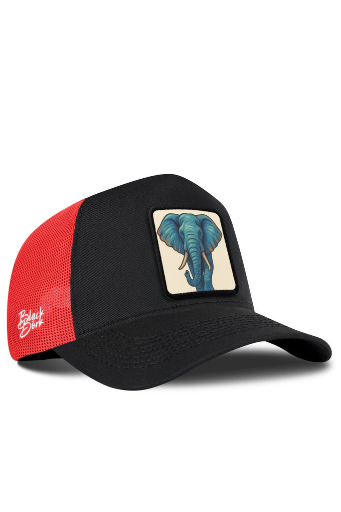 Fil Logolu Siyah-Kırmızı Trucker Şapka