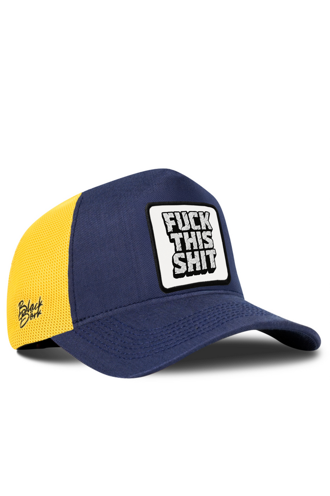 Cordura Navy Blue and Yellow Trucker Cap with "Fuck This Shit" Logo