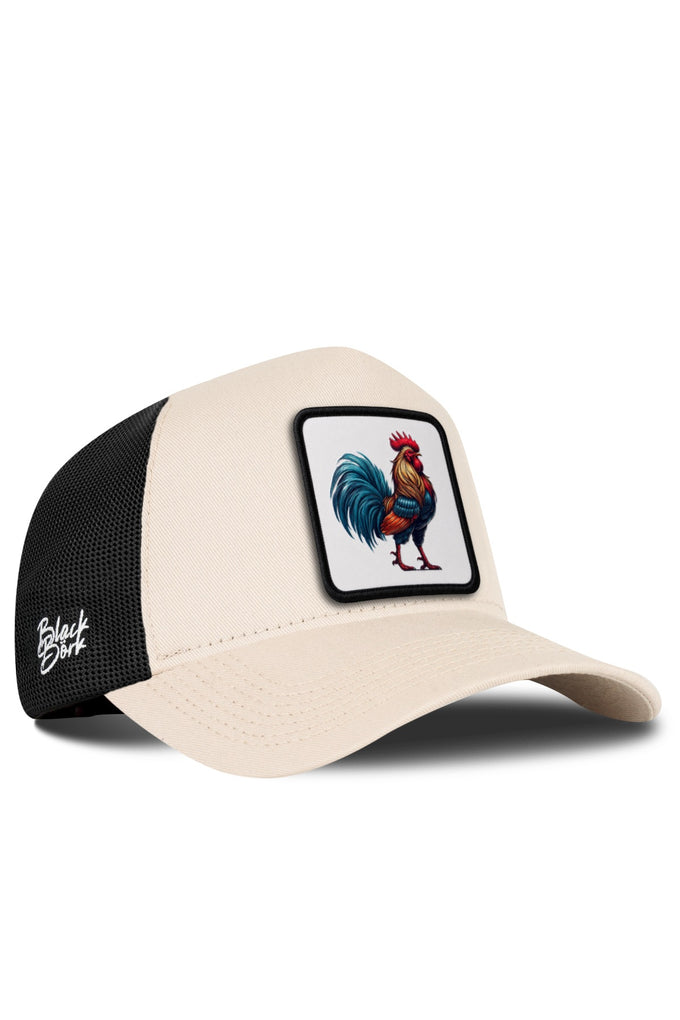 Horoz Logolu Bej-Siyah Trucker Şapka