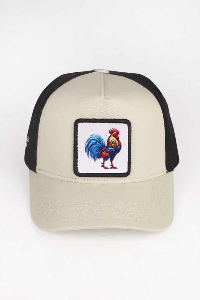 Horoz Logolu Bej-Siyah Trucker Şapka