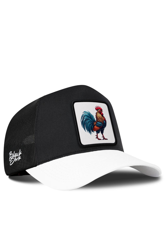 Horoz Logolu Beyaz-Siyah Trucker Şapka