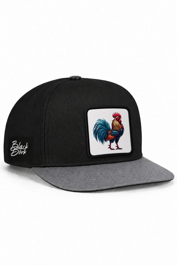 Horoz Logolu Gri-Siyah Hip Hop Şapka