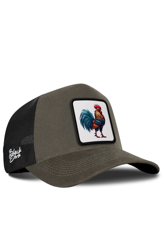 Horoz Logolu Haki-Siyah Trucker Şapka
