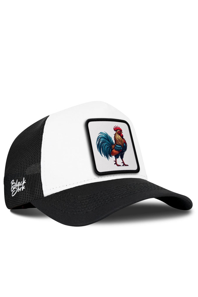 Horoz Logolu Siyah-Beyaz Trucker Şapka