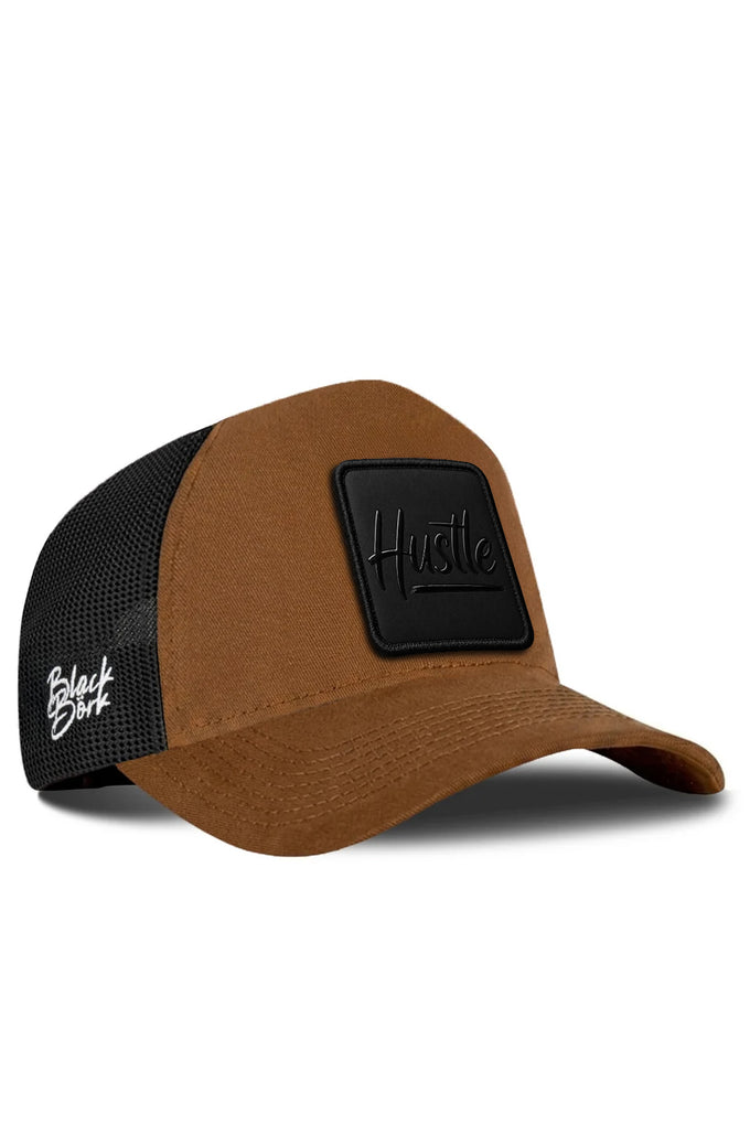 Hustle Black Logolu Camel-Siyah Trucker Şapka