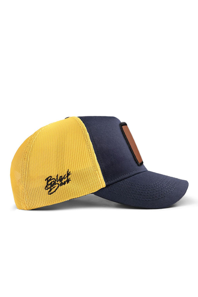 hustle-logolu-koyu-lacivert-sari-trucker-sapka-2474 - BlackBörk TR