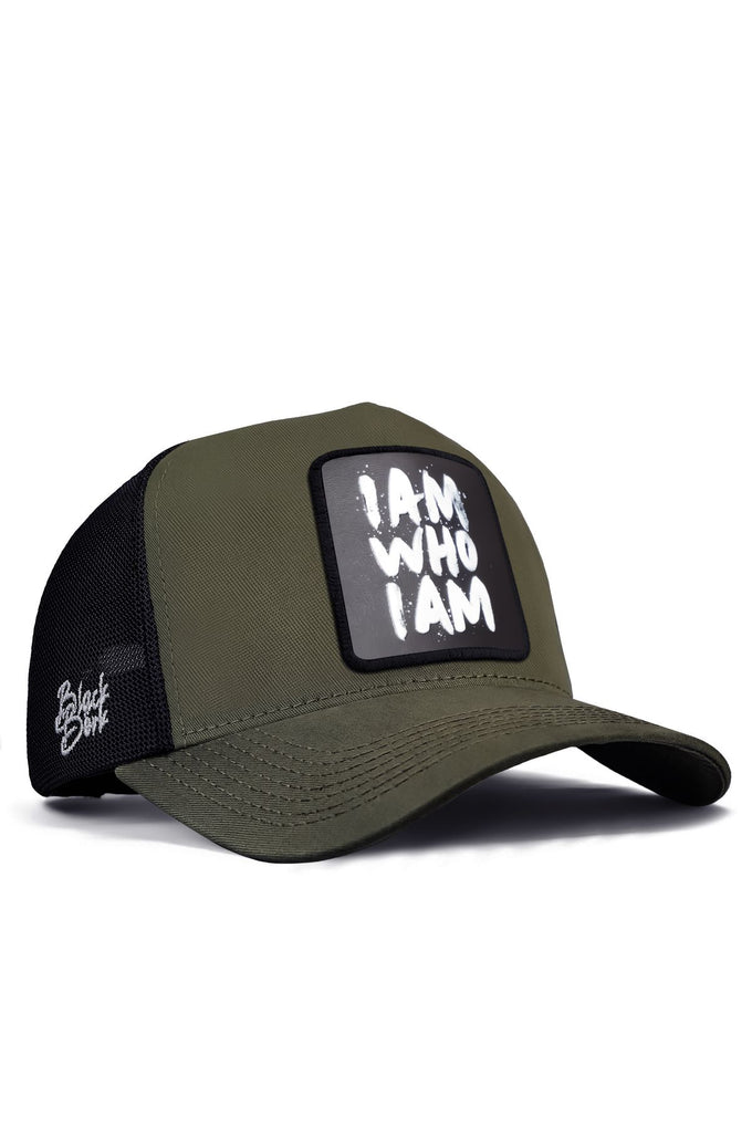 i-am-who-i-am-logolu-haki-siyah-trucker-sapka-2334 - BlackBörk TR