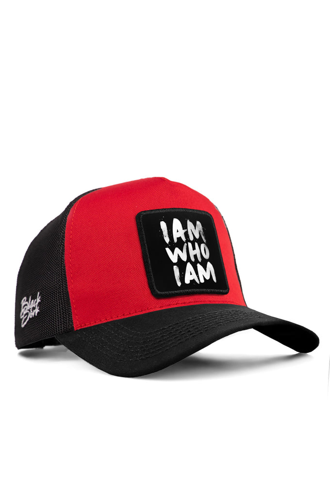 i-am-who-i-am-logolu-kirmizi-siyah-trucker-sapka-5604 - BlackBörk TR