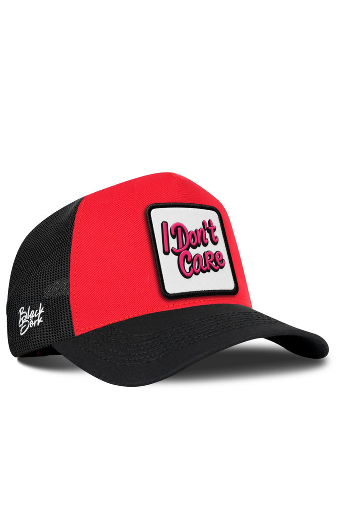 I Don't Care Logo Black-Red Trucker Cap 