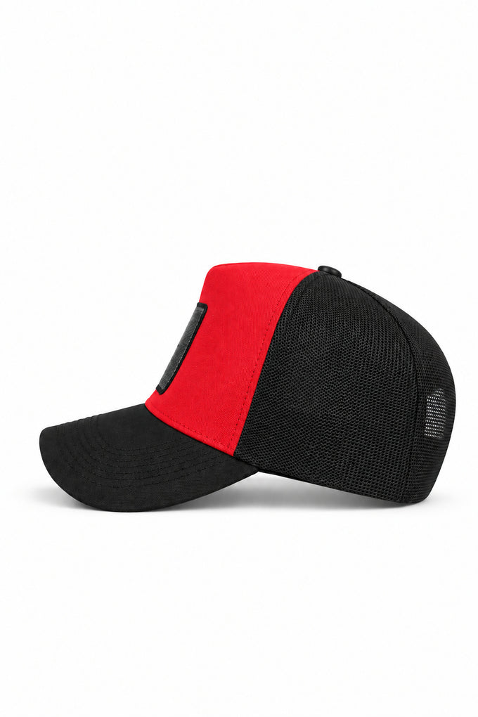 I Don't Care Logo Black-Red Trucker Cap 