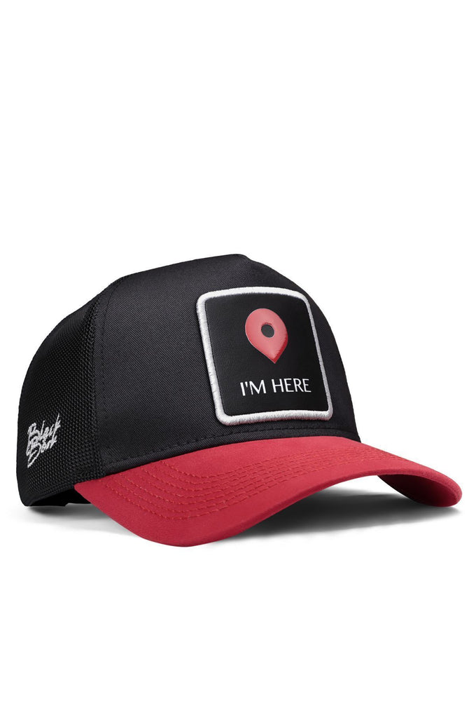i-m-here-logolu-kirmizi-siyah-trucker-sapka-2443 - BlackBörk TR