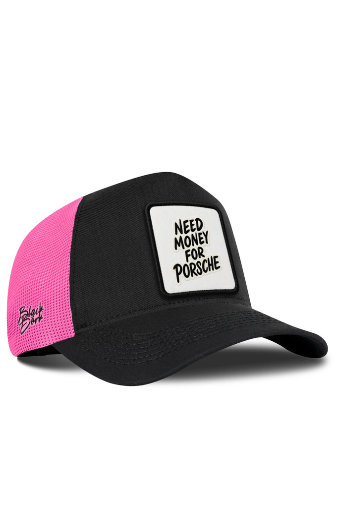 I Need Money for Porsche Logolu Cordura Siyah-Pembe Trucker Şapka