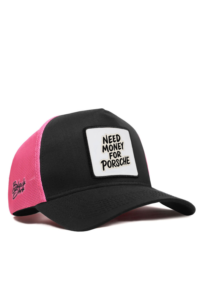 i-need-money-for-porshe-logolu-cordura-siyah-pembe-trucker-sapka-4511 - BlackBörk TR
