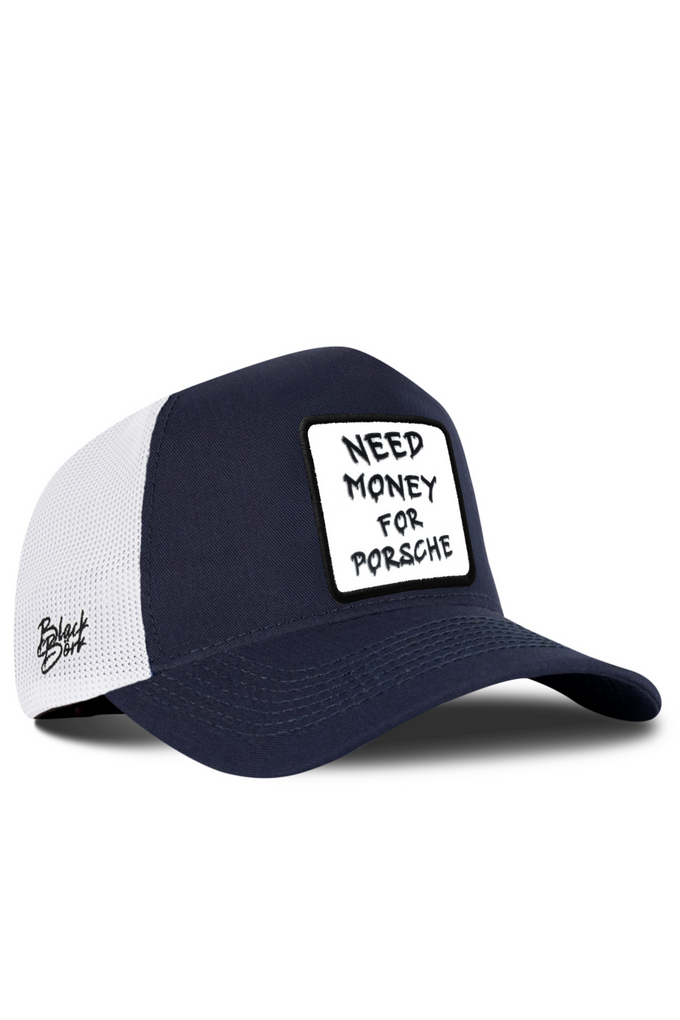 I Need Money For Porshe Logolu Lacivert-Beyaz Trucker Şapka