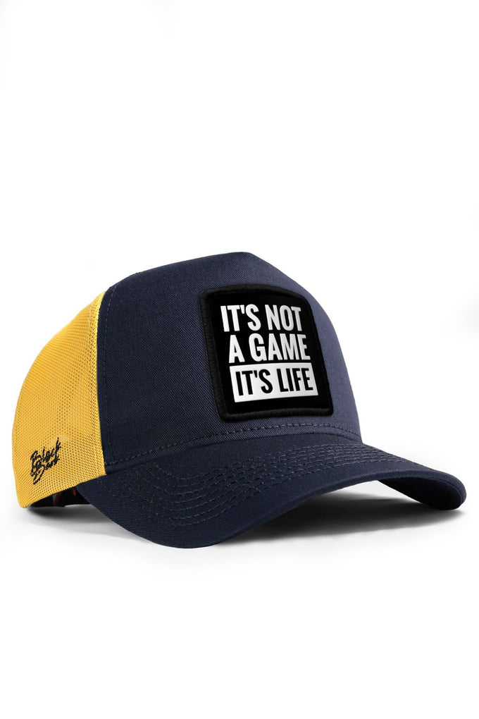 it-s-not-a-game-it-s-life-logolu-koyu-lacivert-sari-trucker-sapka-2493 - BlackBörk TR