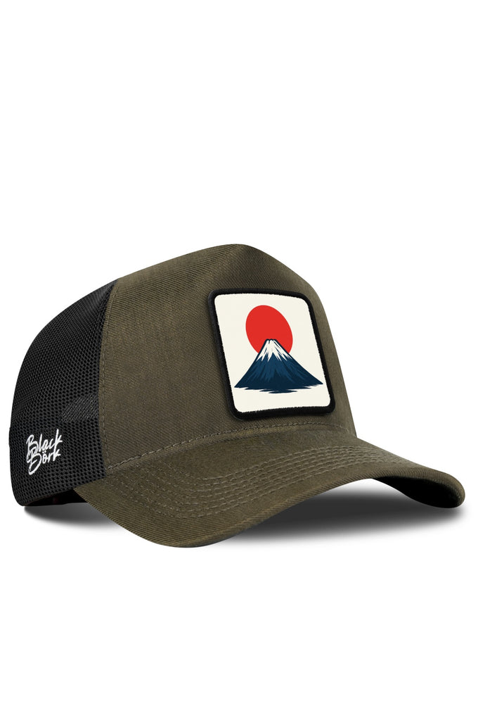 Japonya Logolu Cordura Haki-Siyah Trucker Şapka
