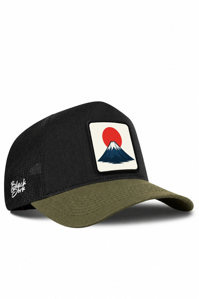 Japonya Logolu Cordura Haki-Siyah Trucker Şapka