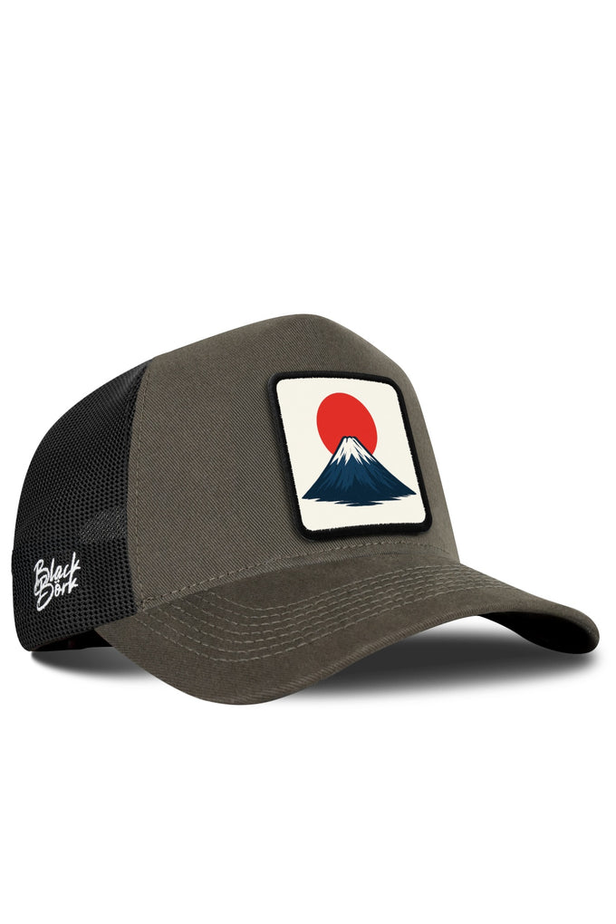 Japonya Logolu Haki-Siyah Trucker Şapka