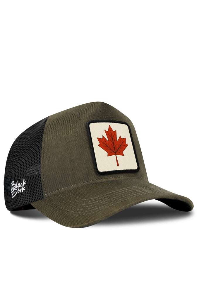 Kanada Logolu Cordura Haki-Siyah Trucker Şapka