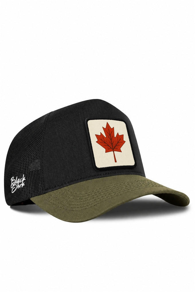 Kanada Logolu Cordura Haki-Siyah Trucker Şapka