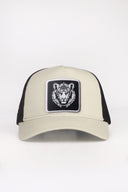 Kaplan Logolu Bej-Siyah Trucker Şapka
