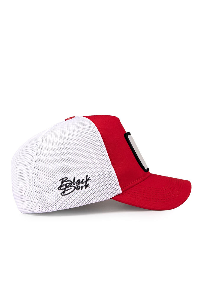 Kaplan Logolu Kırmızı-Beyaz Trucker Şapka