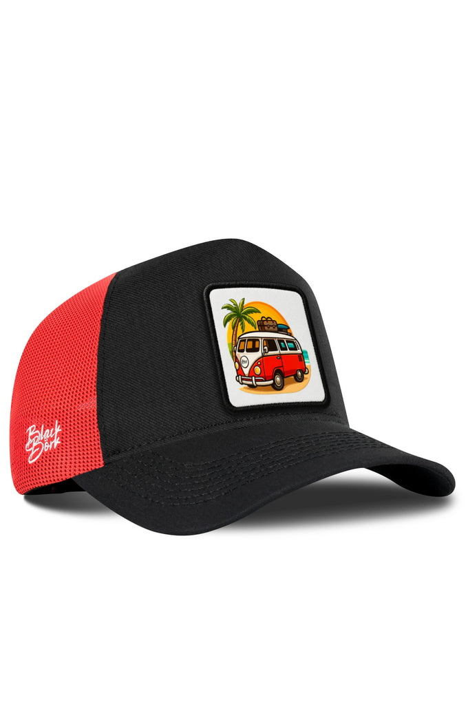 Karavan Logolu Cordura Siyah-Kırmızı Trucker Şapka