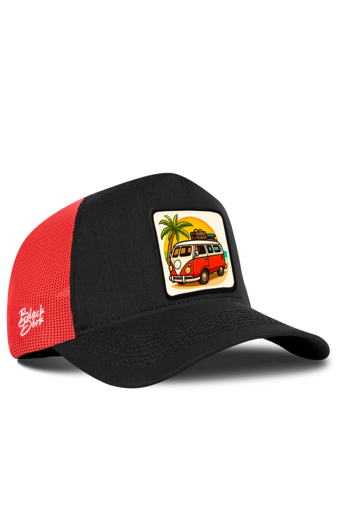 Karavan Logolu Cordura Siyah-Kırmızı Trucker Şapka