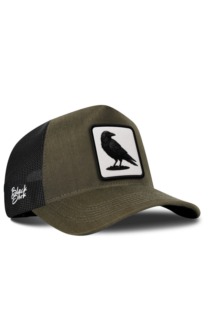 Karga Logolu Cordura Haki-Siyah Trucker Şapka