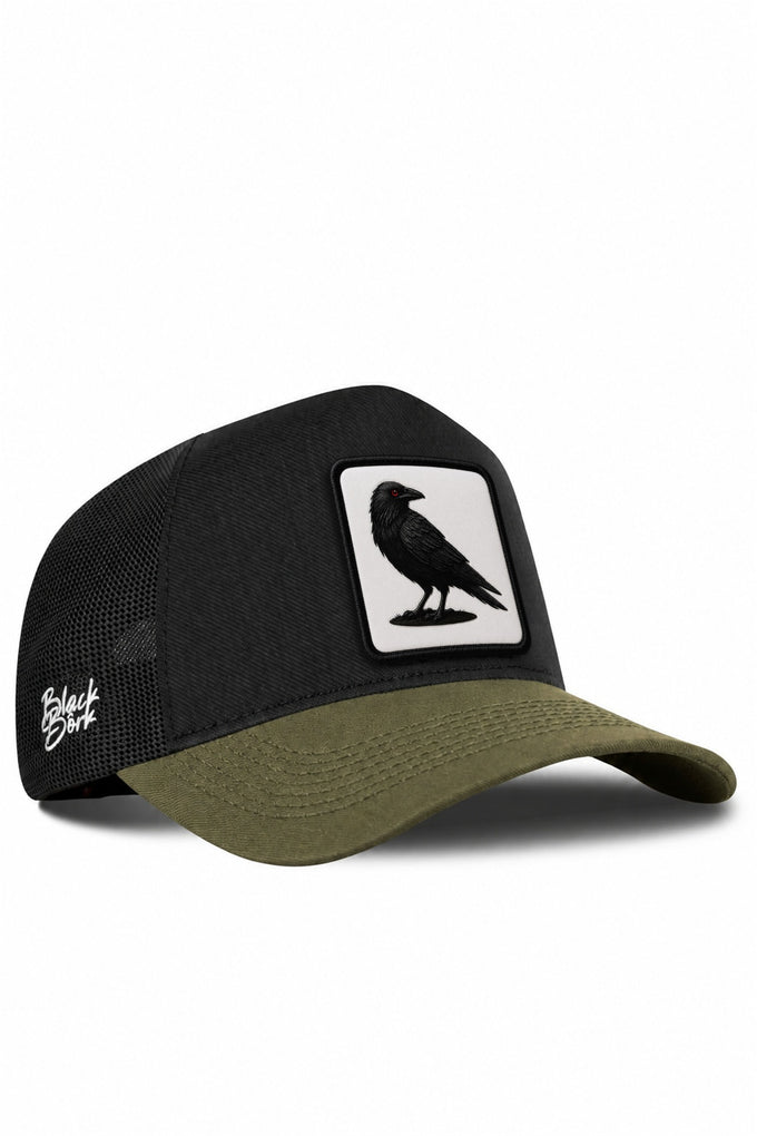 Karga Logolu Cordura Haki-Siyah Trucker Şapka