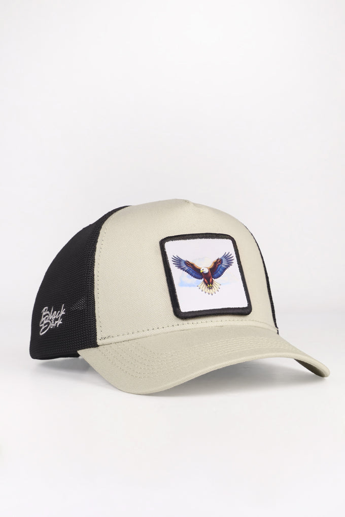 Kartal Logolu Bej-Siyah Trucker Şapka