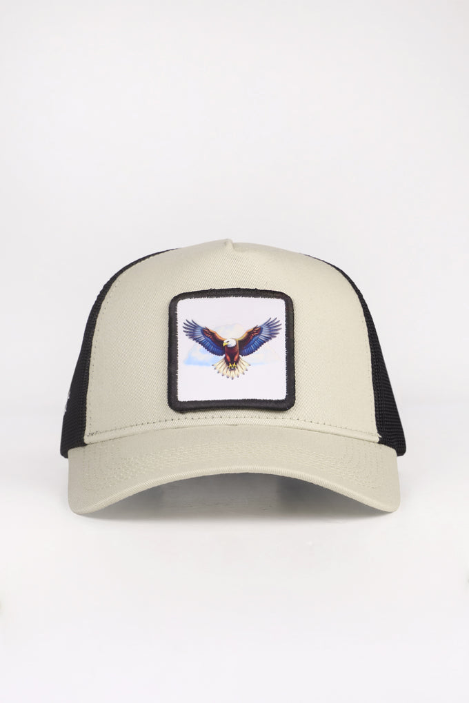 Kartal Logolu Bej-Siyah Trucker Şapka