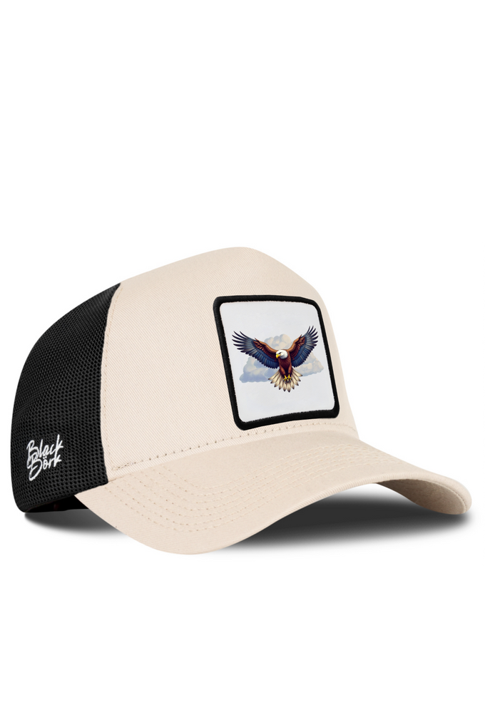 Kartal Logolu Bej-Siyah Trucker Şapka