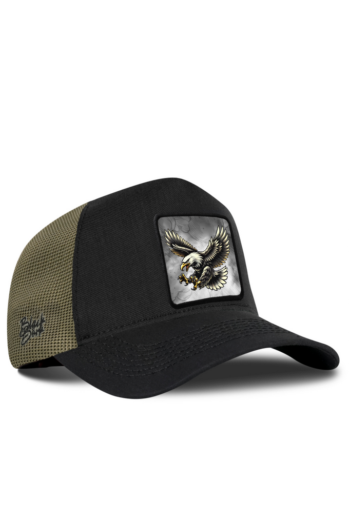 Cordura Black-Khaki Trucker Cap with Eagle Logo