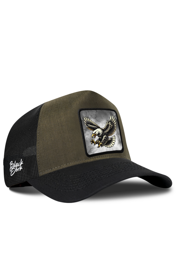 Kartal Logolu Cordura Siyah-Haki Trucker Şapka