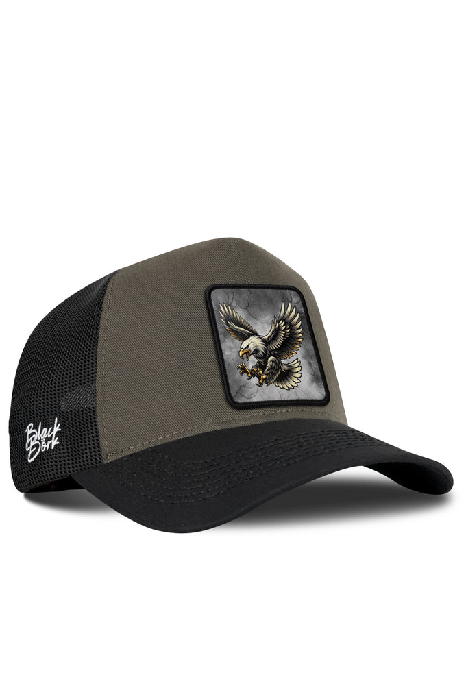 Black-Khaki Trucker Cap with Eagle Logo