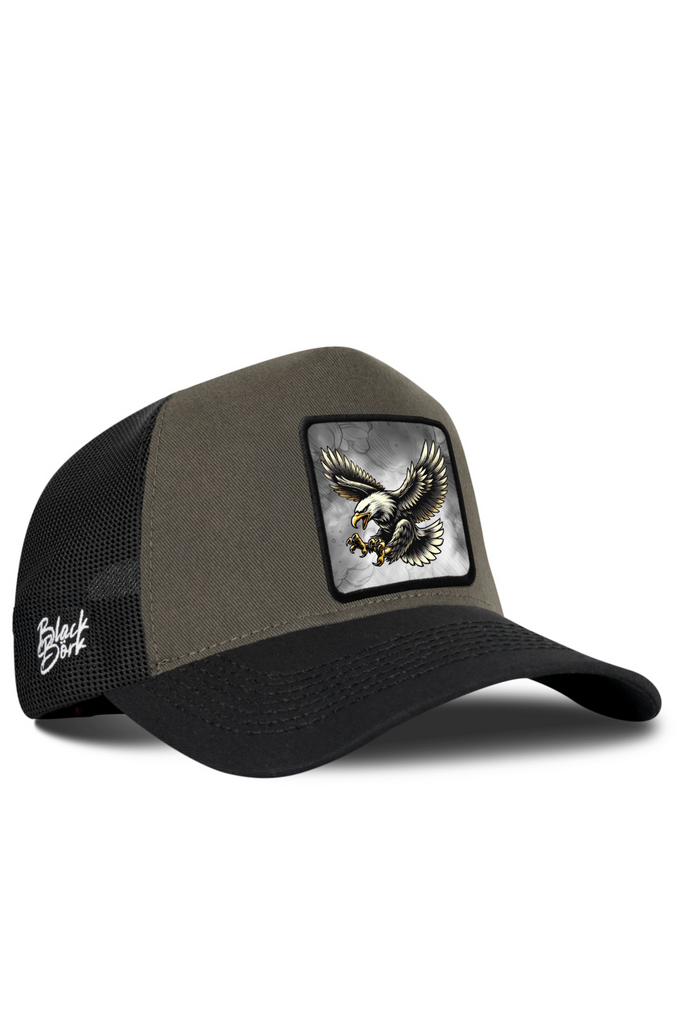 Black-Khaki Trucker Cap with Eagle Logo