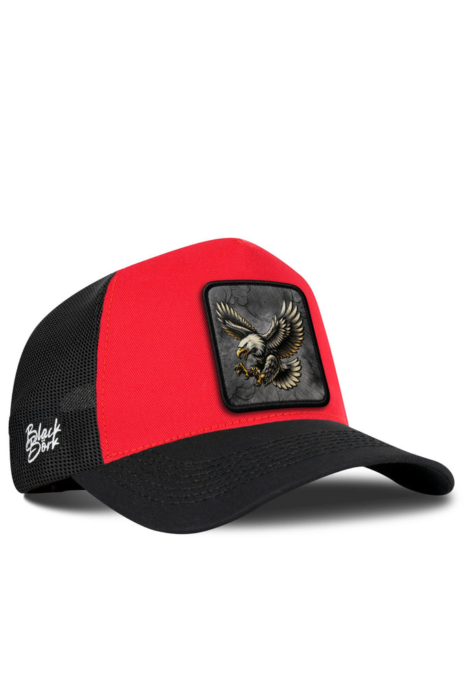 Kartal Logolu Siyah-Kırmızı Trucker Şapka