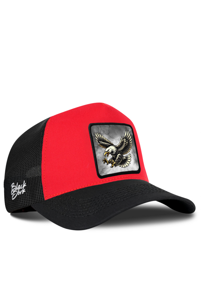Kartal Logolu Siyah-Kırmızı Trucker Şapka